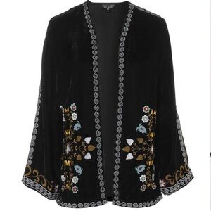 Topshop size 6 black velvet with embroidery short jacket